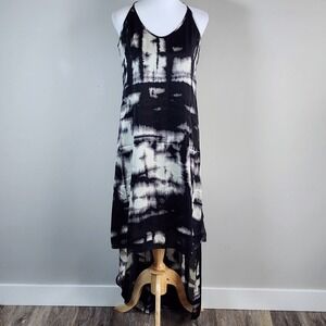BCBG High Low Maxi Dress Womens XXS Black Abstract Goth Alt Whimsigoth Edgy Art